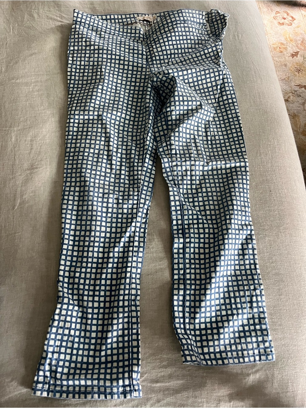 Tory Burch Haven Trousers Blue and White Gingham Cropped Cigarette Pants 28 - Picture 4 of 5